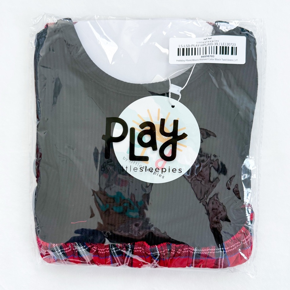 Little Sleepies Holiday Plaid/Black Ribbed Color Block Twirl Dress 2T NWT NIB